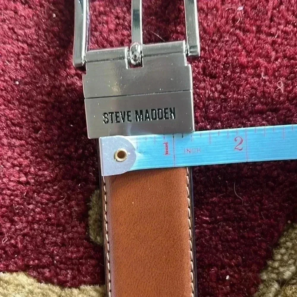 Steve Madden Men’s Dress Black Tan Reversible Belt Silver Tone Buckle NWOT